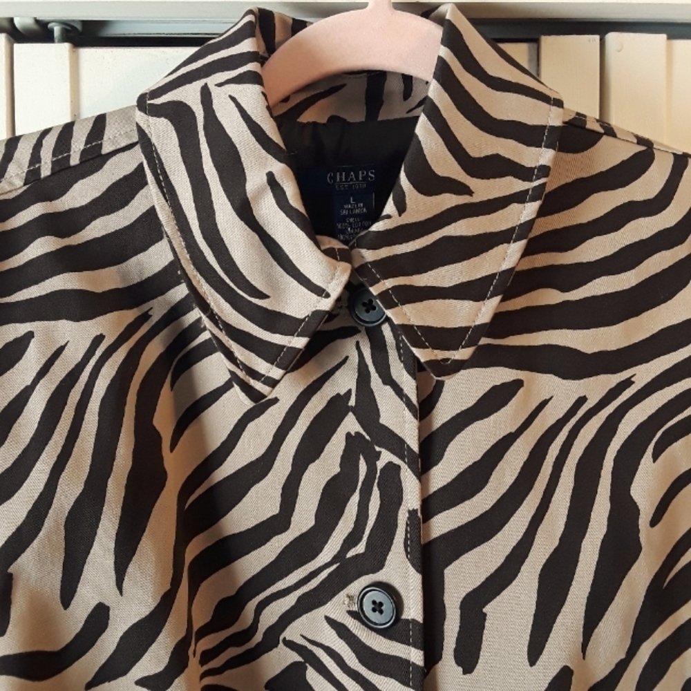 Chaps Zebra Print Trench Coat - Black and Tan - Picture 7 of 13